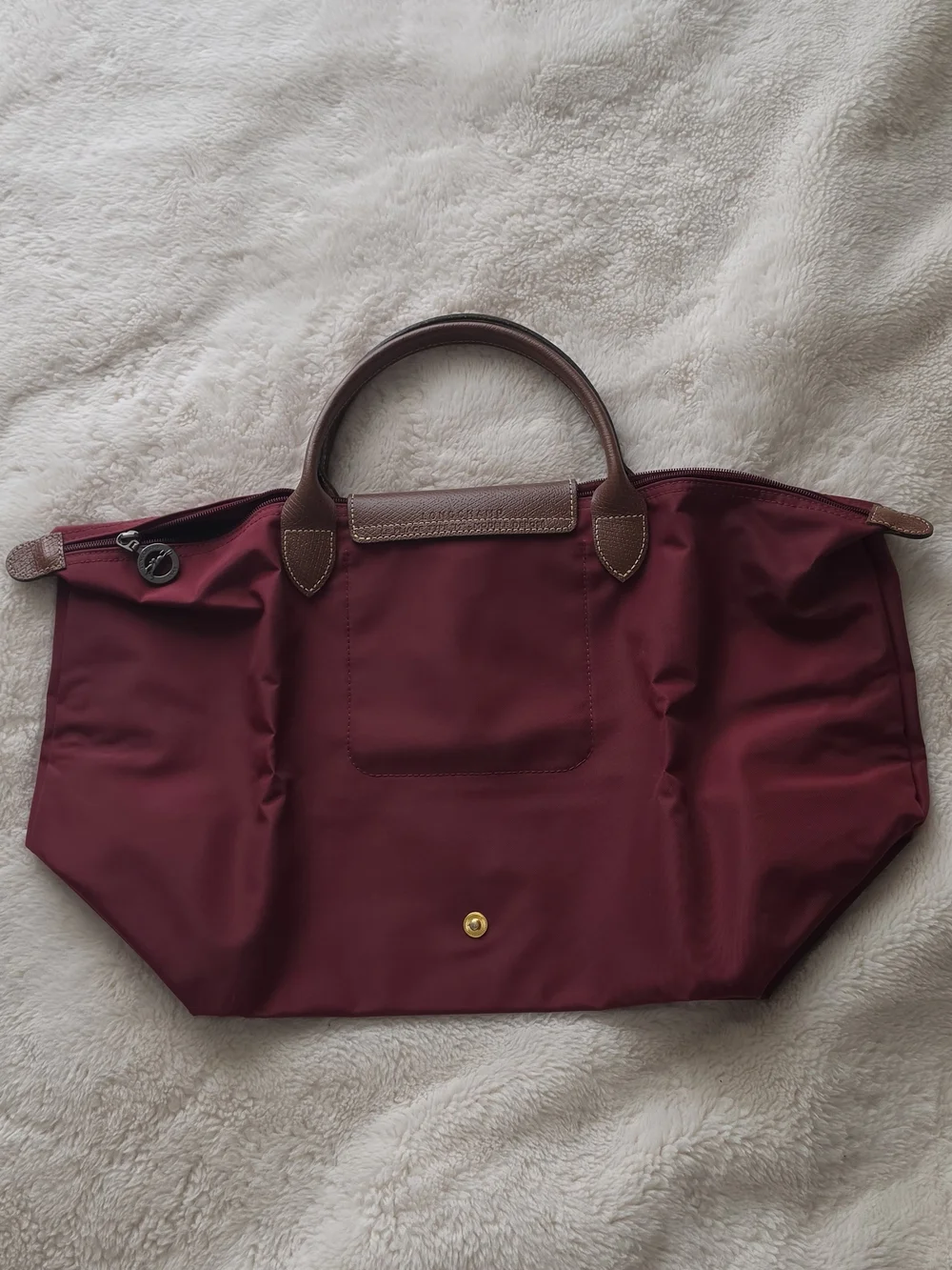 Longchamp Le Pliage Burgundy Tote Bag with Brown Leather Trim Limited Edition - Picture 4 of 10